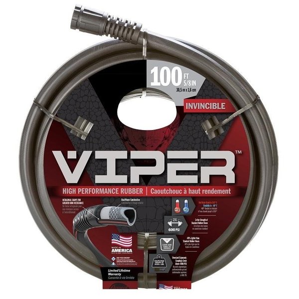 Element Viper Garden Hose, 58 in, 100 ft L, Rubber, Black CELVP58100